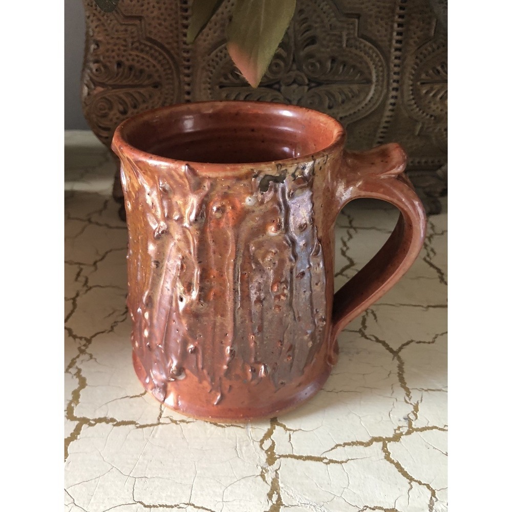 Beautiful Stoneware TREE TRUNK Coffee Mug Food Safe Handmade Brown Thumb Rest